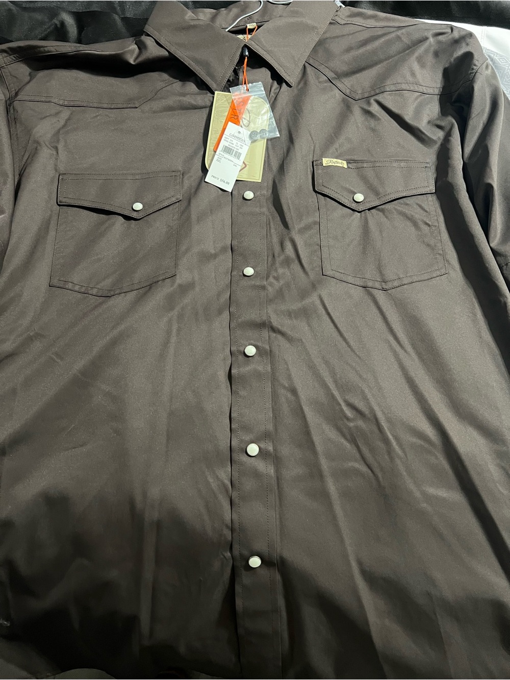 Men's Casual Western Button-Down Shirt - Dark Brown pearl snap short sleeve